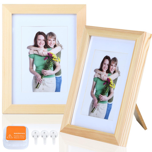 5x7 Picture Frame Wood with Acrylic Plexiglass, 5x7 Wood Picture Frame Displays 4x6 Photo with Matting or 5x7 Picture without Mat on Tabletop and Wall Mount, 5x7 Natural Wood Picture Frames, 2 Pack