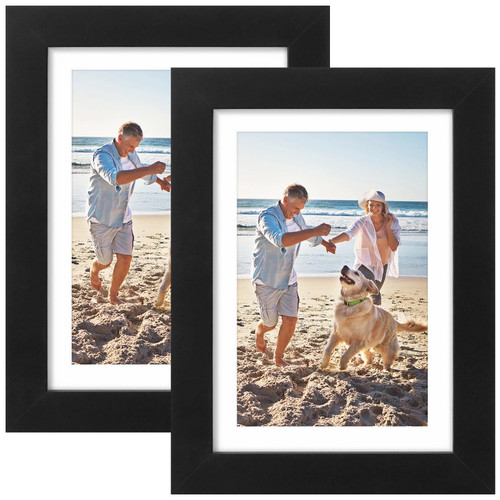 5x7 Picture Frame, Display Pictures 4x6 with Mat or 5x7 Without Mat, Black Engineered Wood Photo Frame with Plexiglass for Wall & Tabletop Display, Picture Frames 5x7 Set of 2