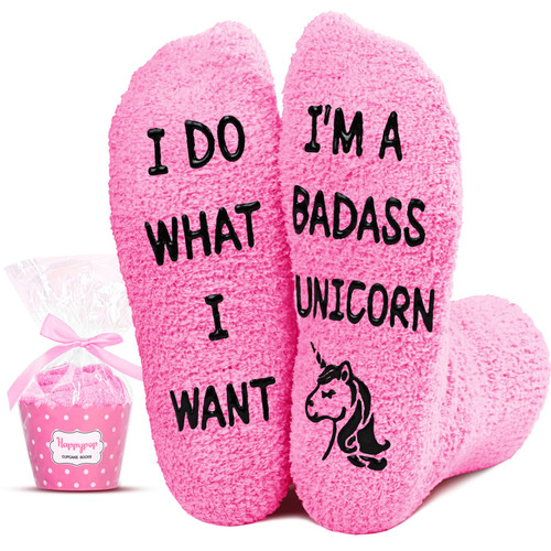 Funny Fuzzy Socks for Women Teen Girls Crazy socks, Unicorns Gifts Badass Women Gifts, Badass Unicorn Socks Fluffy Slipper Socks with Funny Sayings