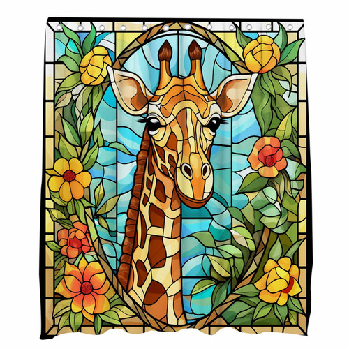 Cute Giraffe Shower Curtain Wild Animal Watercolor Flower Leaves Bath Curtain Cartoon Theme Bathroom Decor Set Machine Washable Waterproof Fabric 72 x 72 Include Hooks