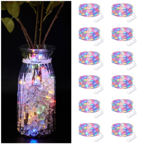 12 Packs Coloured Fairy Lights, Bright Fairy Lights Battery Operated, 7FT 20LED Waterproof Fairy String Lights, Firefly Starry Moon Lights for DIY Mason Jar Birthday Wedding Party Bedroom