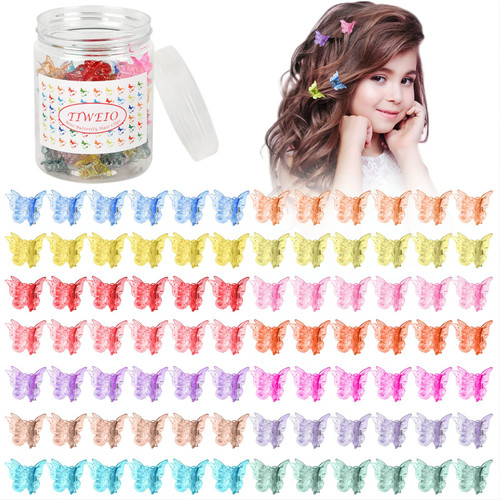 100Pcs Butterfly Hair Clips Glitter Mini Hair Clips, Small Hair Claw Clips Colorful Mini Cute Hair Accessories Clips for Hair 90s Y2K Women Girls with Box Package, 14 Sparkle Candy Colors