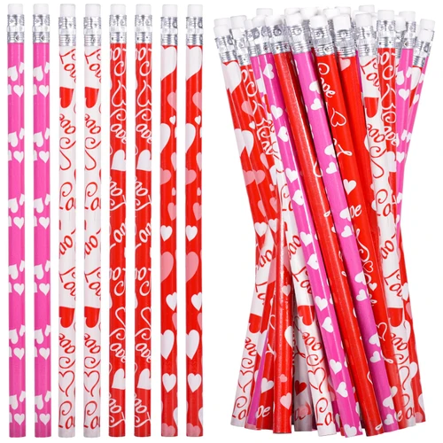 72 PCS Valentines Pencils Valentine's Day Pencils Bulk Holiday Pencils with Top Erasers Pencils for Valentine's Day Party Favors, 4 Style(72)
