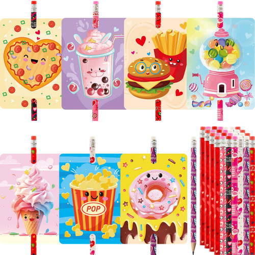 Valentines Day Cards with Pencils Kids Gifts Cards 28 Pack Valentine's Day Classroom Exchange Cards for Students School Party Favors