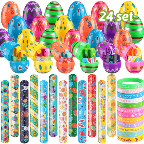 72 Pcs Easter Eggs Bulk and Easter Slap Bracelets Rubber Wristbands for Boys Girls Easter Basket Filler Egg for Easter Party Favors