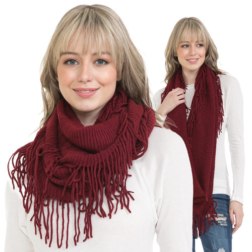 Warm Knit Scarfs for Women Winter Infinity Scarf Burgundy Circle Loop Scarves