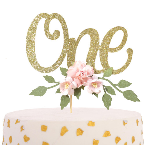 Flower One Cake Topper - Baby First Birthday Party Decorations,Gold Glitter 1st Birthday Cake Topper,Flower Baby Shower Party Decor,Girls 1st Birthday Photo Booth Props Flower One Cake Topper - Baby First Birthday Party Decorations,Gold Glitter 1st Birthday Cake Topper,Flower Baby Shower Party Decor,Girls 1st Birthday Photo Booth Props