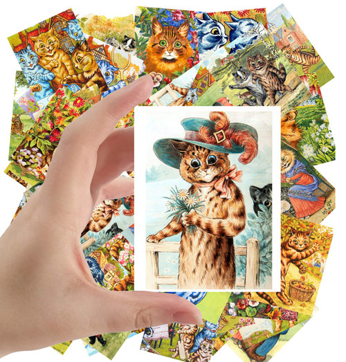 Large Stickers (24pcs 2.5"x3.5") Secret Cats Life by Louis Wain Vintage Posters Reprint