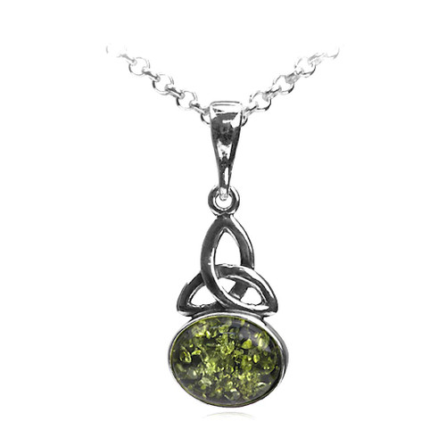 Green Amber Sterling Silver Celtic Oval Pendant Necklace Chain 18 Inches Green Amber Sterling Silver Celtic Oval Pendant Necklace Chain 18 Inches