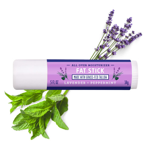 Fat Stick and All Purpose Moisturizing Stick for Dry Areas on your Face, Lips, and Body - Lavender + Peppermint (0.5 oz)