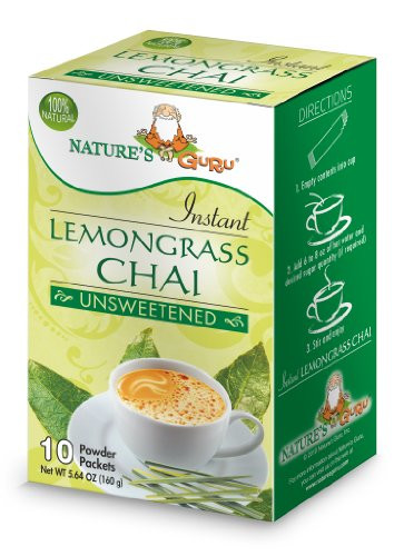 Nature's Guru Instant Lemongrass Chai Tea Drink Mix, Unsweetened, 10 Count Single Serve On-the-Go Drink Packets