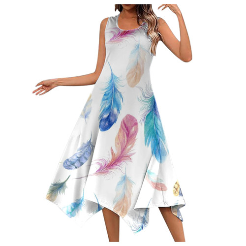 Sundresses for Women Women's Summer Floral Maxi Dresses Casual Sleeveless Beach Dress Handkerchief Hem Tank Sun Dresses Swing Long Dress Vestidos De Verano para Mujer Hot Pink