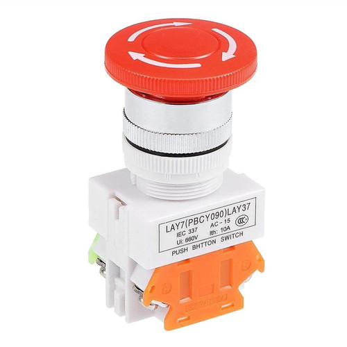22mm Mushroom Latching Emergency Stop Push Button Switch Red with Waterproof Cover 1NO 1NC (Color : Button)
