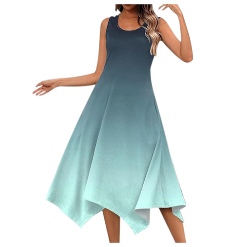 Sundresses for Women Women Flowy Maxi Dresses Casual Handkerchief Hem Dress Sleeveless Beach Tank Dresses Casual Trendy Floral Printed Swing Dresses Vestidos De Verano para Mujer Mint Green