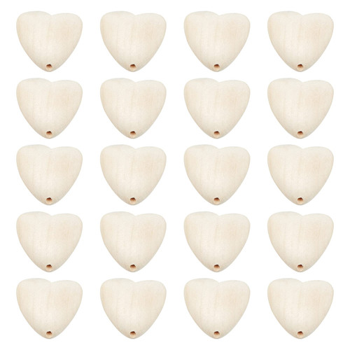 20pcs Natural Wood Heart Beads 30mm Cherry Wooden Beads with 2mm Hole Unfinished Wood Beads Heart Shape Loose Wooden Beads for Crafts DIY Jewelry Making