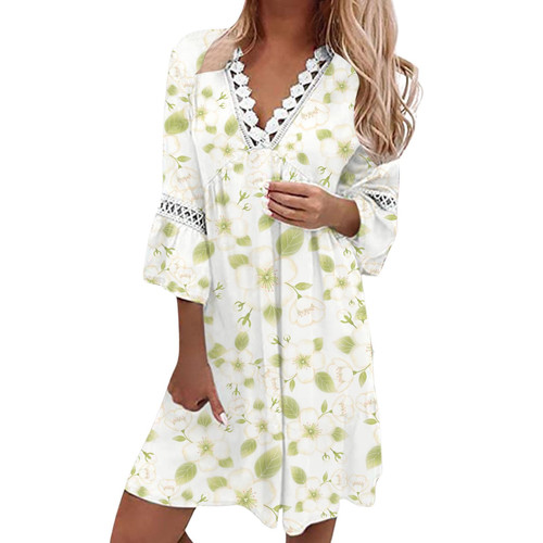 Sundresses for Women 2024,Boho Floral Print Lace Patchwork Mini Dress Summer Casual V Neck Half Sleeve Boho Dress Vacation Beach Short Sundresses Sundresses for Women 2024,Boho Floral Print Lace Patchwork Mini Dress Summer Casual V Neck Half Sleeve Boho Dress Vacation Beach Short Sundresses