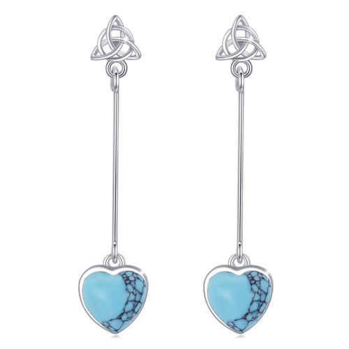Celtic Earrings for Women Sterling Silver Celtic Knot Turquoise Heart Drop Dangle Earrings for Teen Girls Turquoise Jewelry Irish Earrings Birthday Christmas