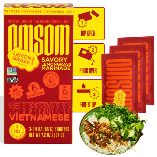 Vietnamese Lemongrass BBQ Sauce by , All-In-One Asian Sauce Packets, Savory Marinade & Stir Fry Sauce, Gluten-Free, Non-GMO, No High Fructose Corn Syrup, 3 packets (2.4 oz per pack)