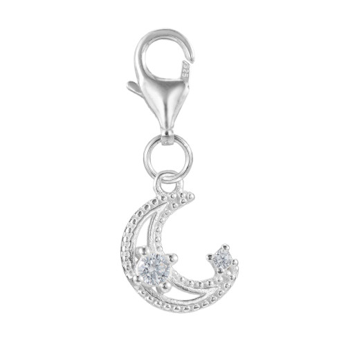 925 Sterling Silver Celestial Charm: CZ Crescent Moon & Star Lobster Clasp Clip-On for Bracelets and Necklaces 925 Sterling Silver Celestial Charm: CZ Crescent Moon & Star Lobster Clasp Clip-On for Bracelets and Necklaces