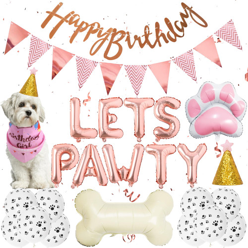 Dog Birthday Puppy Party Decoration - Dog Birthday Decorations with Banners Pennant Dog Birthday Hat Pink Scarf Rose Gold Lets Pawty Balloons Paw Bones Balloons for Pet Puppy Party Supplies Dog Birthday Puppy Party Decoration - Dog Birthday Decorations with Banners Pennant Dog Birthday Hat Pink Scarf Rose Gold Lets Pawty Balloons Paw Bones Balloons for Pet Puppy Party Supplies
