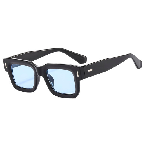Vintage Square Sunglasses Men Womens Trendy Rectangle Sunglasses Retro Thick Frame UV400 Protection(Black Frame/Blue Lens) Vintage Square Sunglasses Men Womens Trendy Rectangle Sunglasses Retro Thick Frame UV400 Protection(Black Frame/Blue Lens)