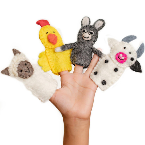 Handmade Felted Wool Finger Puppets - Finger Puppets for Toddlers 1-3 - Puppets for Toddlers 1-3 - Farm Animal Finger Puppets Set