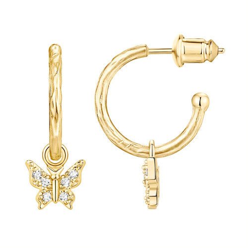 14K Yellow Gold Plated 925 Sterling Silver Post Huggie With Dangle | Small Hoop Earrings With Posts For Women | Trendy Butterfly Dangle Hoop Earrings | CZ Huggie Earrings 14K Yellow Gold Plated 925 Sterling Silver Post Huggie With Dangle | Small Hoop Earrings With Posts For Women | Trendy Butterfly Dangle Hoop Earrings | CZ Huggie Earrings