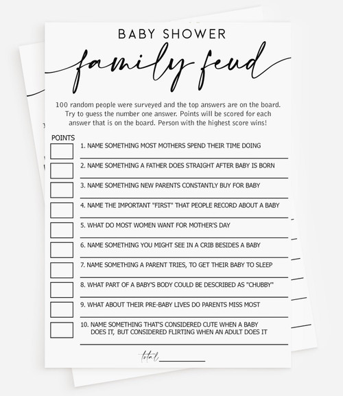 50 Baby Shower Family Feud (50-Cards) Fun Baby Shower Game Activity, Gender Neutral Boy or Girl, Minimalist Script