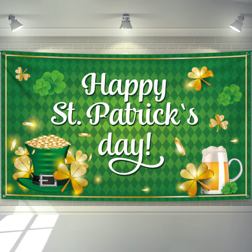 , XtraLarge Happy St Patricks Day Banner - 72x44 Inch, St Patricks Day Backdrops for Photography | St Patricks Day Decorations Banners | Saint Patricks Day Banner for San Patrick Decorations