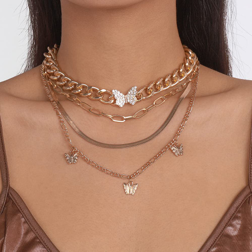 Rhinestones Gold Butterfly Layered Choker Necklace Sparkly Jewerly Fashion Wedding Party Prom Bar Necklace Accessories for Women and Bride (Gold) Rhinestones Gold Butterfly Layered Choker Necklace Sparkly Jewerly Fashion Wedding Party Prom Bar Necklace Accessories for Women and Bride (Gold)