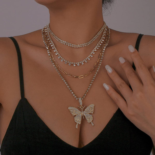 Dainty Layered Rhinestone Choker Necklace for Women Shinny Tennis Necklace Long Paperclip Sparkle Chunky Chain Necklace Boho Big Butterfly Pendant Statement Necklace for Girls(Gold) Dainty Layered Rhinestone Choker Necklace for Women Shinny Tennis Necklace Long Paperclip Sparkle Chunky Chain Necklace Boho Big Butterfly Pendant Statement Necklace for Girls(Gold)