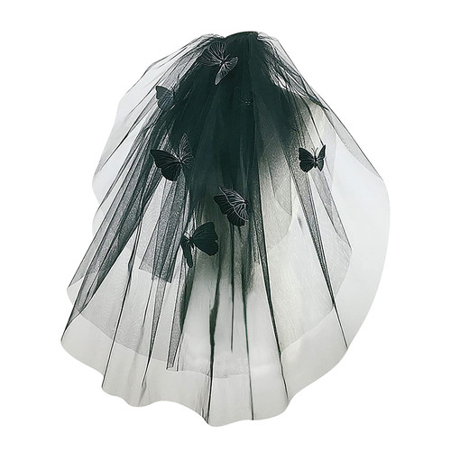 Gothic Butterflies Black Veil Halloween Fancy Dress Party Cosplay Fingertip Veil Headpiece The Day of Death Headwear Costume Dress-up Hair Accessory for Women Girls