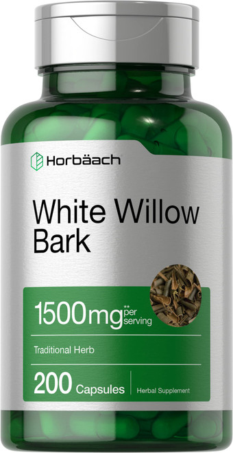 Horbaach White Willow Bark Capsules | 1500mg | 200 Pills | Max Strength | Non-GMO, Gluten Free Herb Extract