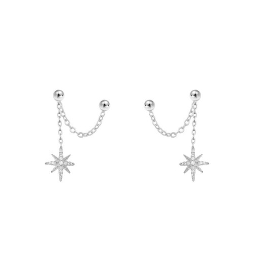 Star Chain 925 Sterling Silver Earrings for Women Girls Hypoallergenic CZ Double Piercing Studs Tassel Dangle Drop Fashion Chic Jewelry Gifts