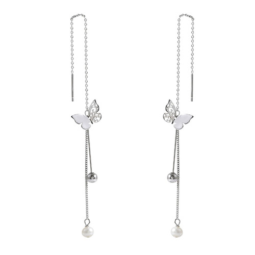 925 Sterling Silver Spiral Threader Earrings for Women Butterfly Earrings Handmade Twisted Pull Through Earrings for Women Girls