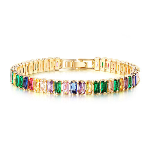 Tennis Bracelets for Women Teen Girls Rainbow Cubic Zirconia Bracelet 14K White Gold Plated Hypoallergenic Slider Bracelet Jewelry Gift