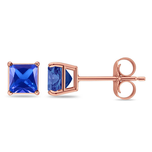 Solitaire Princess Cut Square Stud Earrings Butterfly Rose Tone, Simulated Tanzanite CZ 925 Sterling Silver Size-3 Solitaire Princess Cut Square Stud Earrings Butterfly Rose Tone, Simulated Tanzanite CZ 925 Sterling Silver Size-3