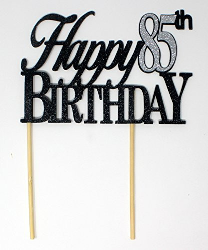 All About Details Happy 85th Birthday Cake Topper,1pc, 85th Birthday, Party Decor, Glitter Topper (Black & Silver)