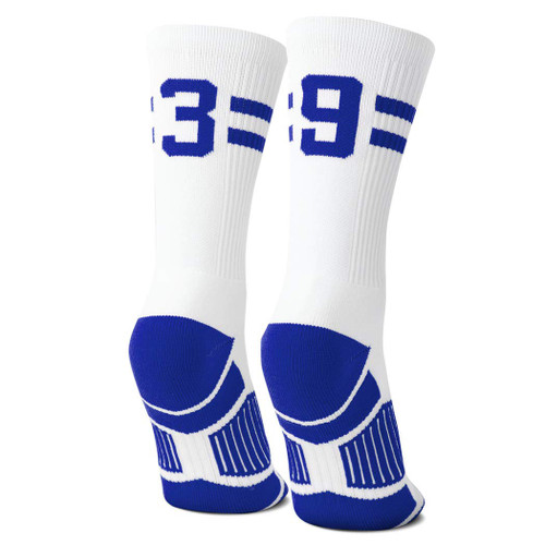 Classic Stripe Team Number Socks | Woven Mid-Calf | White & Royal | 39 or 93