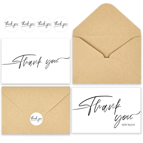 100 Pack Thank You Cards with Kraft Envelopes and Stickers, 4" x 6" Bulk Minimalist Design Thank You Notes for Wedding, Small Business, Graduation, Baby & Bridal Shower (White)