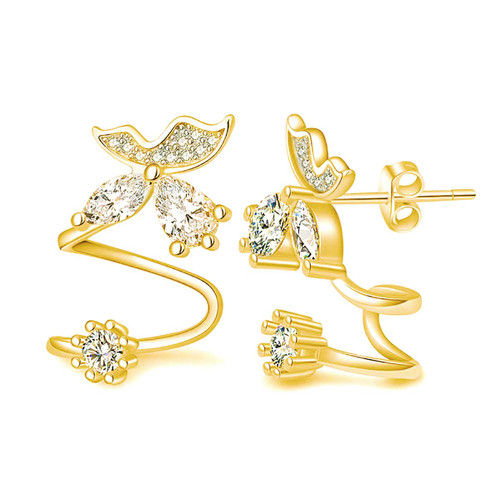 14K Yellow Gold Plated Cubic Zirconia Ear Crawler | Butterfly Cuff Earrings for Women | Hypoallergenic Stud Ear Climber Jackets (yellow gold)