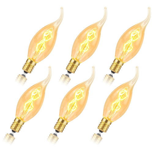 Edison Bulb 40w 120v, C35 Pull Tail Retro Incandescent Bulb Edison Bulb E12 Base 2200k Amber Warm Yellow Dimmable, Retro Lamp Glass, 6 Sets, Home Lighting Installation, Interior Decoration
