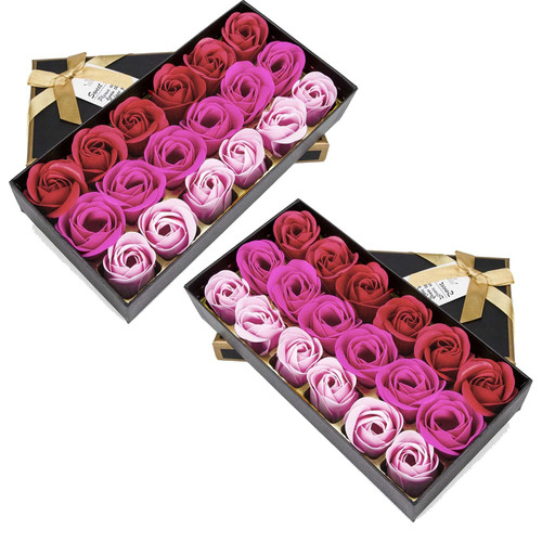 2 Pieces Bath Soap Rose Flower Floral Scented Soap Rose Petals Body Soap in Gift Box for Valentine's Day Anniversary Birthday Mothers Day, Gifts for Her (18 Pcs/Box Gradient Pink)