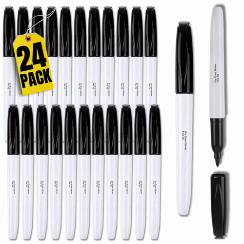 Dry Erase Black Markers, Black Whiteboard Markers, Dry Erase Markers for Whiteboard, Bullet Tip, 24 Pack