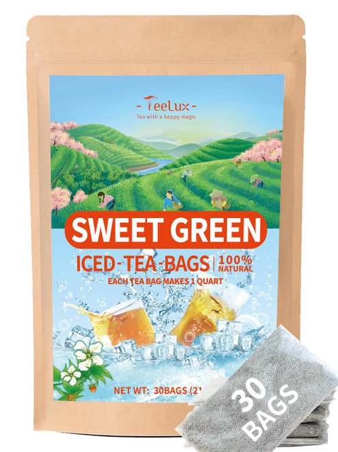 Sweet Iced Tea Bags, Green Tea Blended with Natural Sweet Tea, Quart-Sized Refreshing Iced Green Tea, Zero Sugar, 30 Count