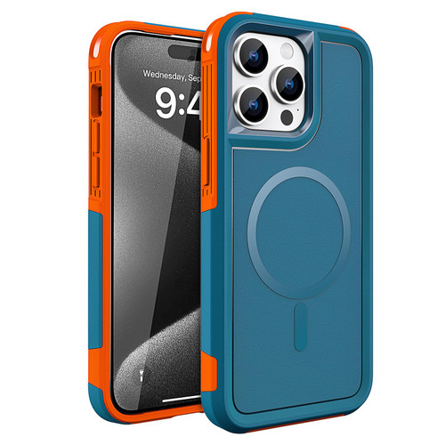 for iPhone 15 Pro Max Case, 2 in 1 Shockproof Dropproof Heavy Duty Protection Full Body Rugged Slim & Tough Durable Cover for iPhone 15 Pro Max 6.7" [Compatible with MagSafe] (Teal/Orange)