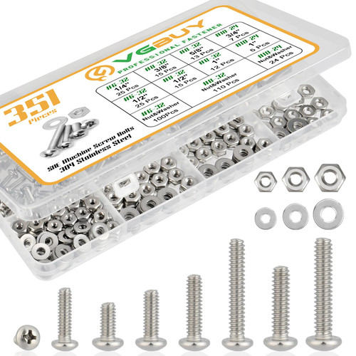 351Pcs Machine Screws Nuts and Bolts Assortment Kit, 6-32# 8-32# 10-24 Phillips Pan Head Assorted 304 Stainless Steel Bolts Nuts Flat Washers Bolts with Case 351Pcs Machine Screws Nuts and Bolts Assortment Kit, 6-32# 8-32# 10-24 Phillips Pan Head Assorted 304 Stainless Steel Bolts Nuts Flat Washers Bolts with Case