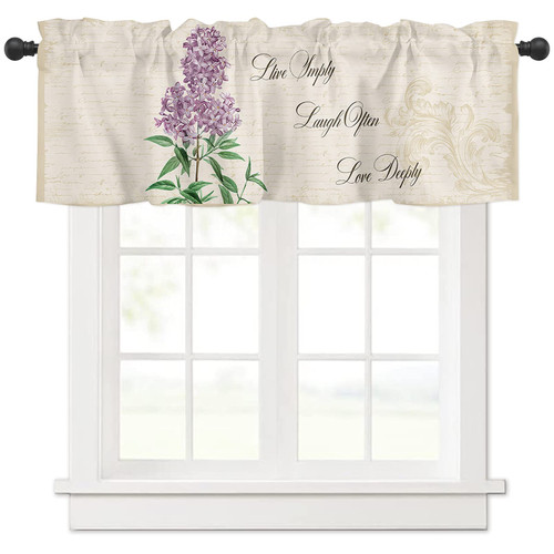 Valance Curtain for Kitchen,Lavender Flower Green Leaves Window Valance for Living Room Scroll,Rod Pocket Valances for Bedroom Decor,Window Treatment Valance 1 Panel 18" x 54"