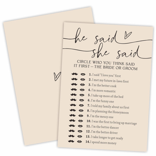 Bridal Shower Game Cards - He Said She Said Game - 30 Minimalism Khaki Wedding Party Games Game Cards, Engagement Party Game, Modern Bridal Shower Party Favor & Decorations - D05 Bridal Shower Game Cards - He Said She Said Game - 30 Minimalism Khaki Wedding Party Games Game Cards, Engagement Party Game, Modern Bridal Shower Party Favor & Decorations - D05