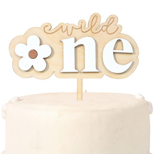 Wild One Daisy Cake Topper - Wild One Birthday Decorations,Wood Wild One Cake Topper,Groovy Wild One First Birthday,Daisy Birthday Party Decor